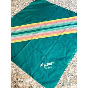 Vtg Scarf Newport Stripes Teal Green Sz 29x28 Neck Warmer Handkerchief 80s Retro